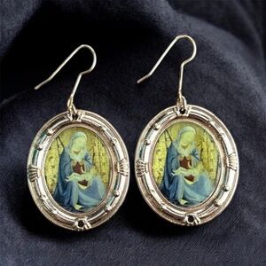 Oval Religious Icon Earrings – Virgin Mary & Child Art